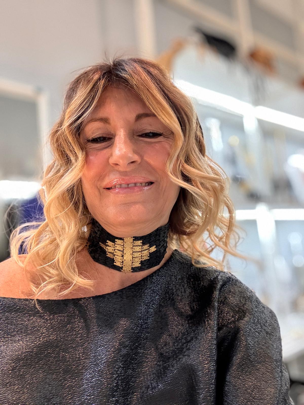 Collana FRAMMENTI con inserto rombo oro - Nero Rettile Mat