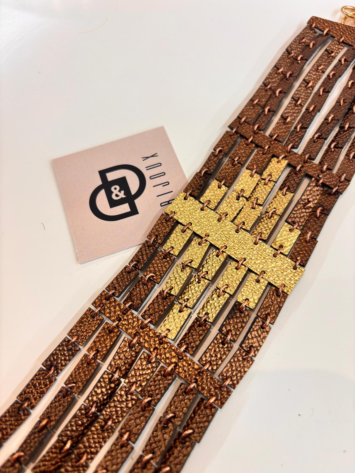 Collana FRAMMENTI con inserto oro martellato - Marrone Martellato