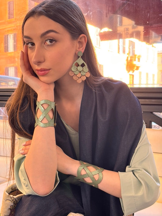 GRAPPOLO EARRINGS - Gold / Tiffany Green / Chocolate