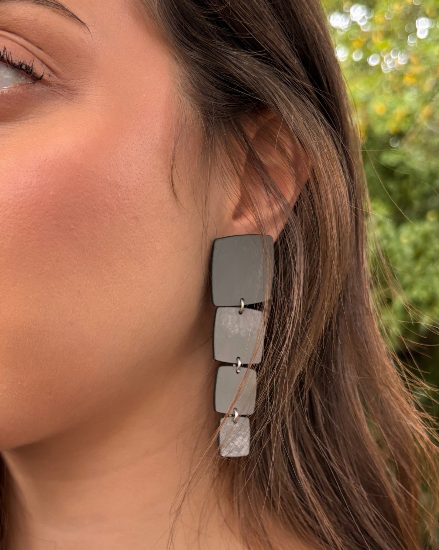 RECTANGLE EARRINGS - Matte Reptile Black