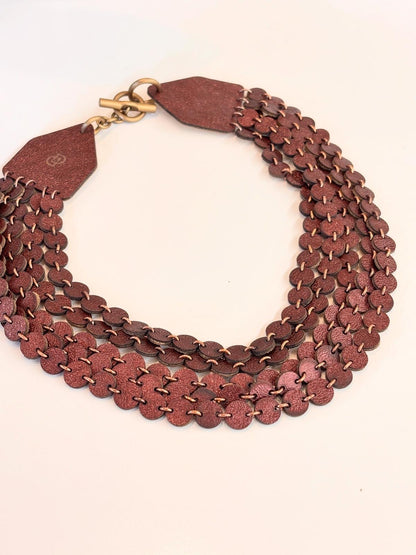Collana MULTIGIRO DOUBLE FACE - Burgundy Cangiante/Oro Rosa Martellato