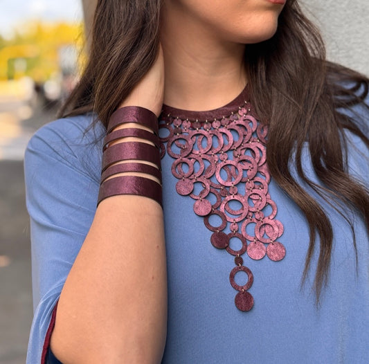 Collana CERCHI degradè DOUBLE FACE - Burgundy Cangiante retro Oro Rosa Martellato