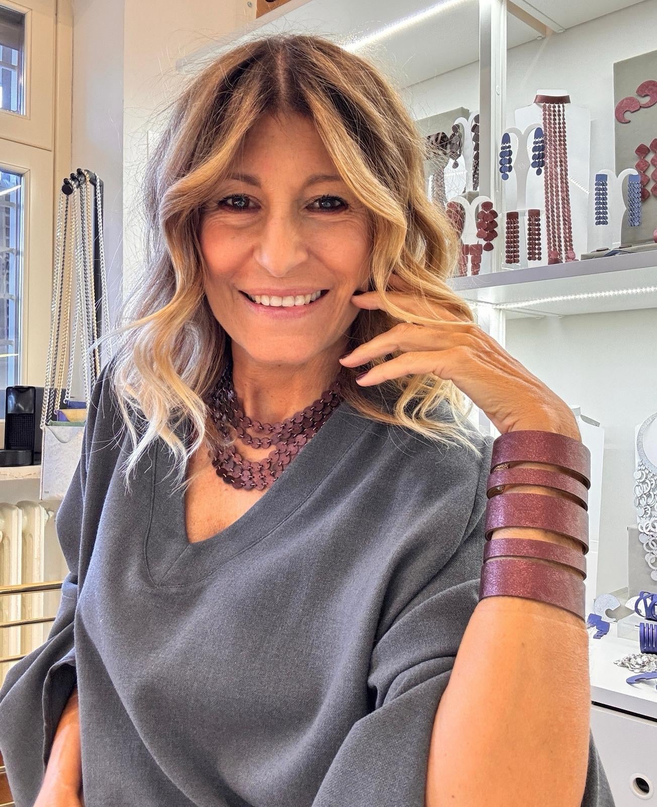 Collana MULTIGIRO DOUBLE FACE - Burgundy Cangiante/Oro Rosa Martellato