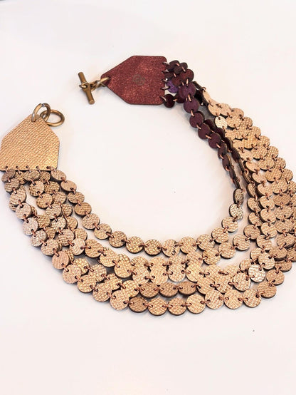 Collana MULTIGIRO DOUBLE FACE - Burgundy Cangiante/Oro Rosa Martellato