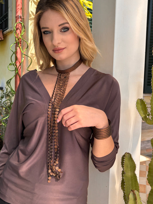 Collana MULTIFILO - Marrone Martellato