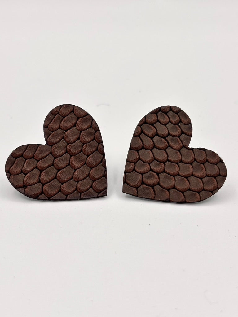 Orecchini CUORE - Marrone Rettile Mat