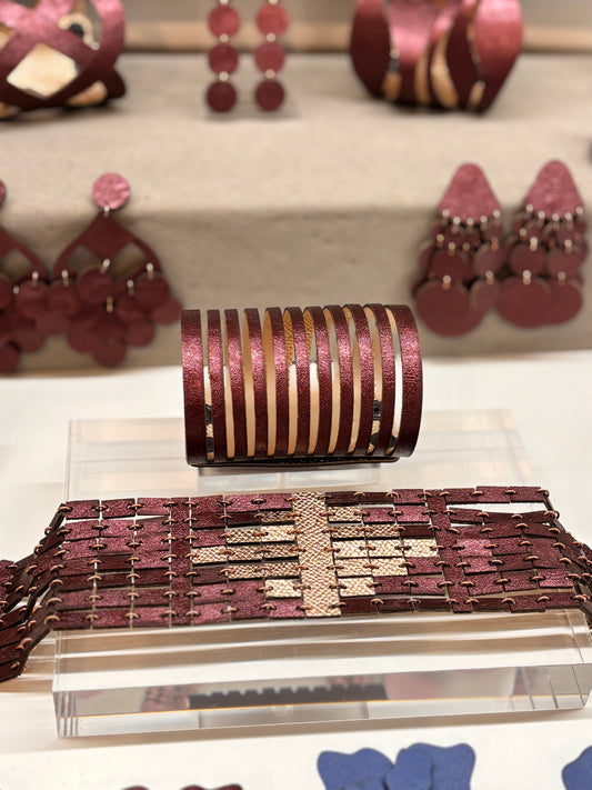 Collana FRAMMENTI DOUBLE con inserto rombo oro rosa martellato   - Burgundy Cangiante