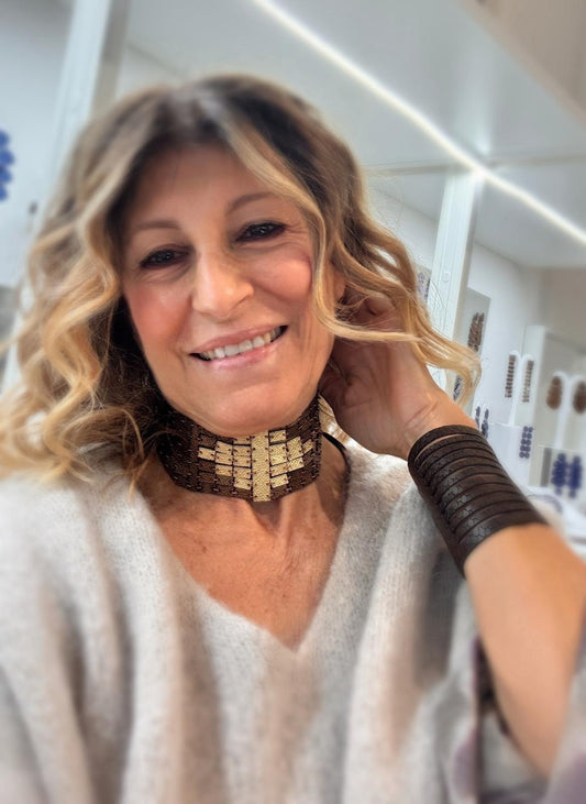 Collana FRAMMENTI con inserto oro martellato - Marrone Martellato